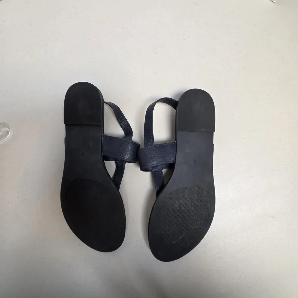 TORY BURCH Navy Dark Blue Claire Flat Thong Sandals Size 9 Slingback